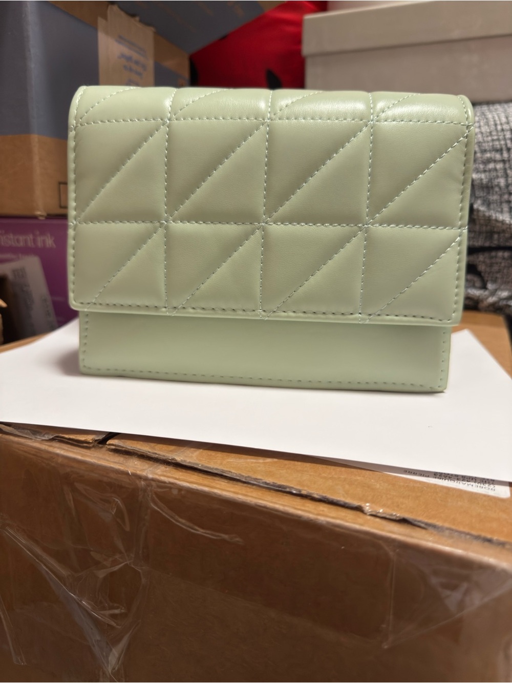 Quilted Leather Crossbody Bag in Mint Green